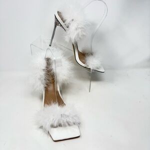 Luxurious White Marabou Feathered Stiletto Heels Boudoir